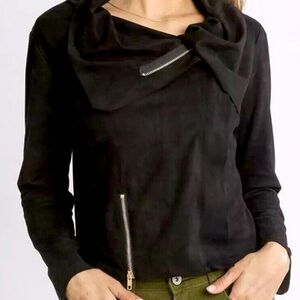 Umgee Suede Zip Up Moto Jacket Black Size Large